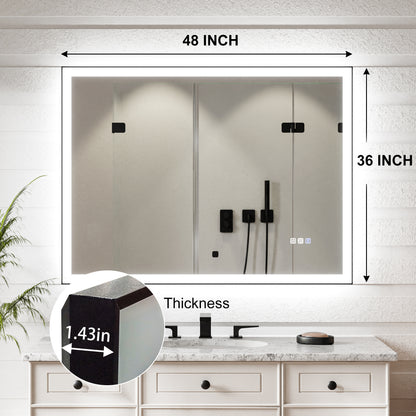 Apex-Noir 48"x36" Framed LED Lighted Bathroom Mirror