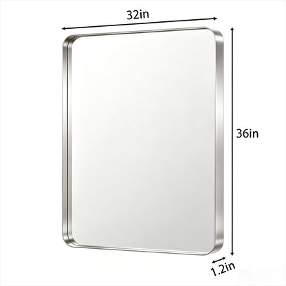 Noir 32" x 36" Silver Framed Rectangular Bathroom Mirror