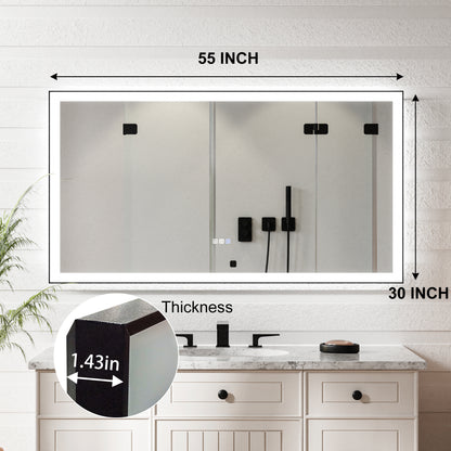 Apex-Noir 55"x30" Framed LED Lighted Bathroom Mirror