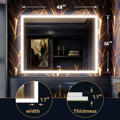Solen 48" x 36" Frameless Rectangular Lighted Vanity Mirror with Anti-Fog and Bright LED Lighting