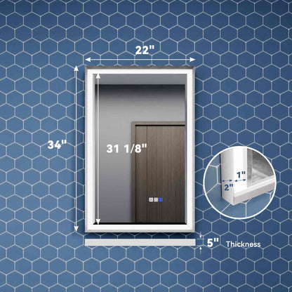 Verloar 22" W x 34" H Lighted Bathroom  Mirror,Dimmable,Anti Fog,Front-Lit Illumination