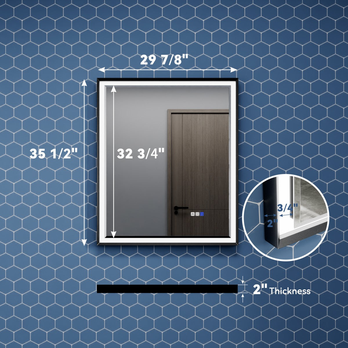 Verloar 30" W x 36" H Framed Lighted Bathroom  Mirror,Dimmable,Anti Fog,Front-Lit Illumination,Matte Black