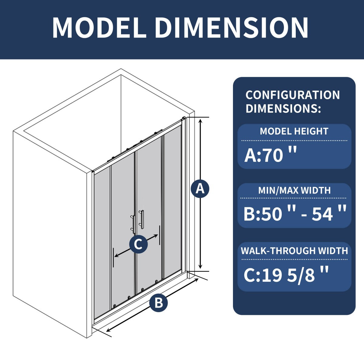Holden 50-54"W x 70"H Easy Clean Shatter Proof Double Framed Sliding Shower Door with 1/4" (6mm) Clear SGCC Tempered Glass,Brush Nickel