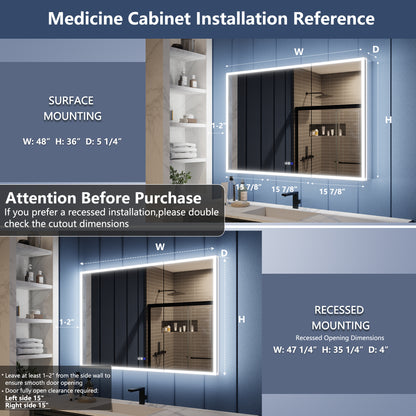 Illusion 48" x 36" LED Lighted Medicine Cabinet with Magnifiers Front and Back Light