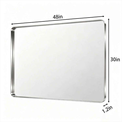 Noir 48" x 30" Silver Framed Rectangular Bathroom Mirror