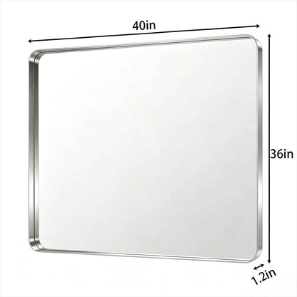 Noir 40" x 36" Silver Framed Rectangular Bathroom Mirror