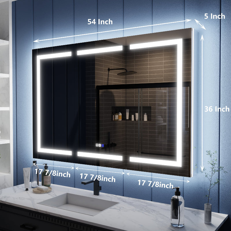 Illusion-B 54" x 36" LED Lighted Inset Mirrored Medicine Cabinet with Magnifiers Front and Back Light