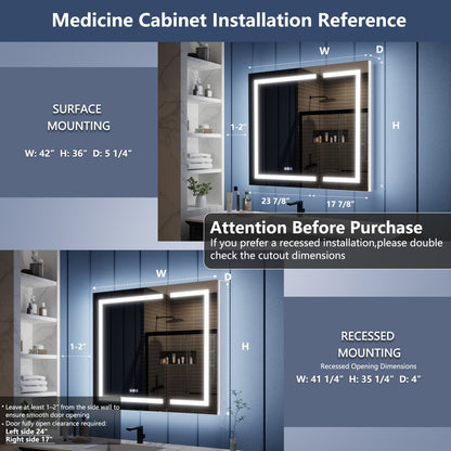Illusion-B 42" x 36" LED Lighted Inset Mirrored Medicine Cabinet with Magnifiers Front and Back Light