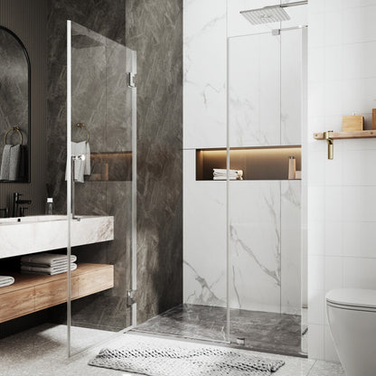 47-48" x 74" Frameless Pivot Shower Door, Chrome Finish, Easy Clean | ExBrite Valor Series