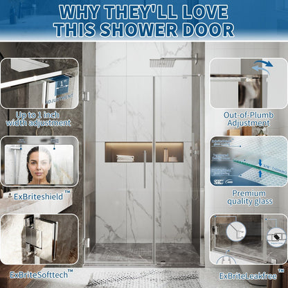 Glass shower door with features highlighted and a bathroom setting.