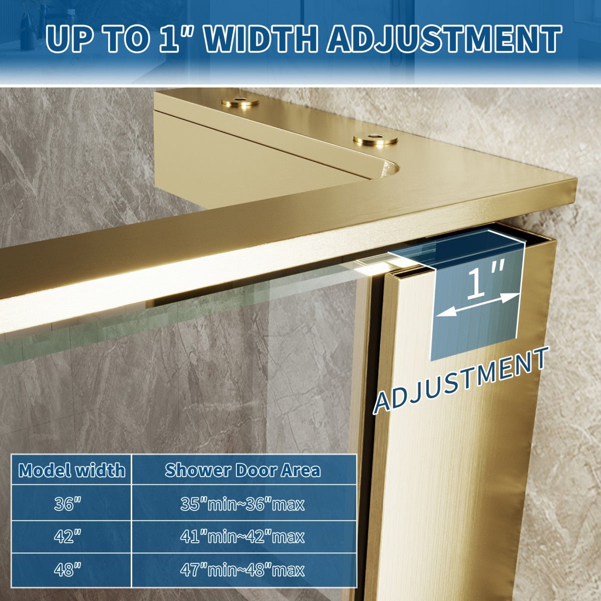 47-48" x 74" Pivot Frameless Shower Door,Brushed Gold,Easy clean|ExBrite Valor-N Series