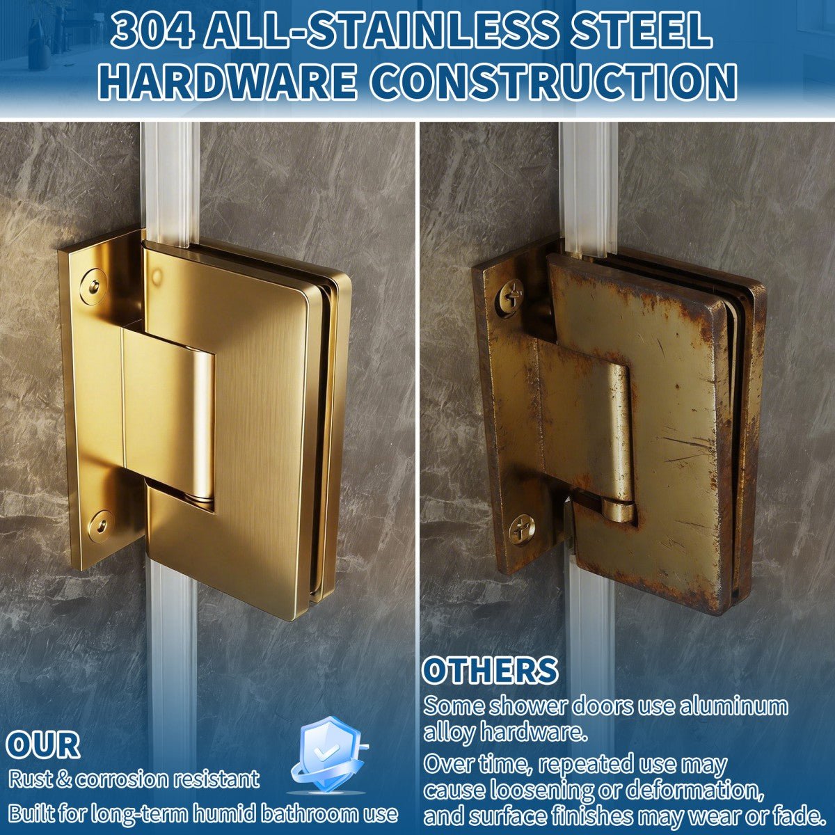 47-48" x 74" Pivot Frameless Shower Door,Brushed Gold,Easy clean|ExBrite Valor-N Series