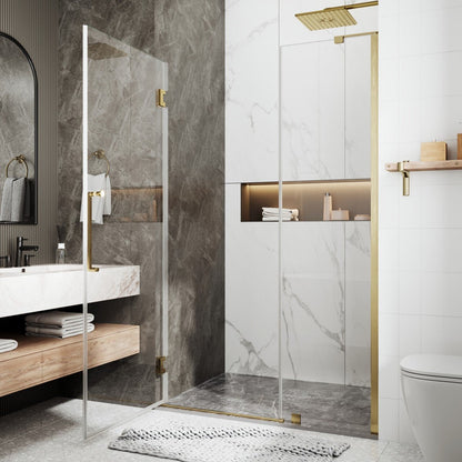 47-48" x 74" Pivot Frameless Shower Door,Brushed Gold,Easy clean|ExBrite Valor-N Series