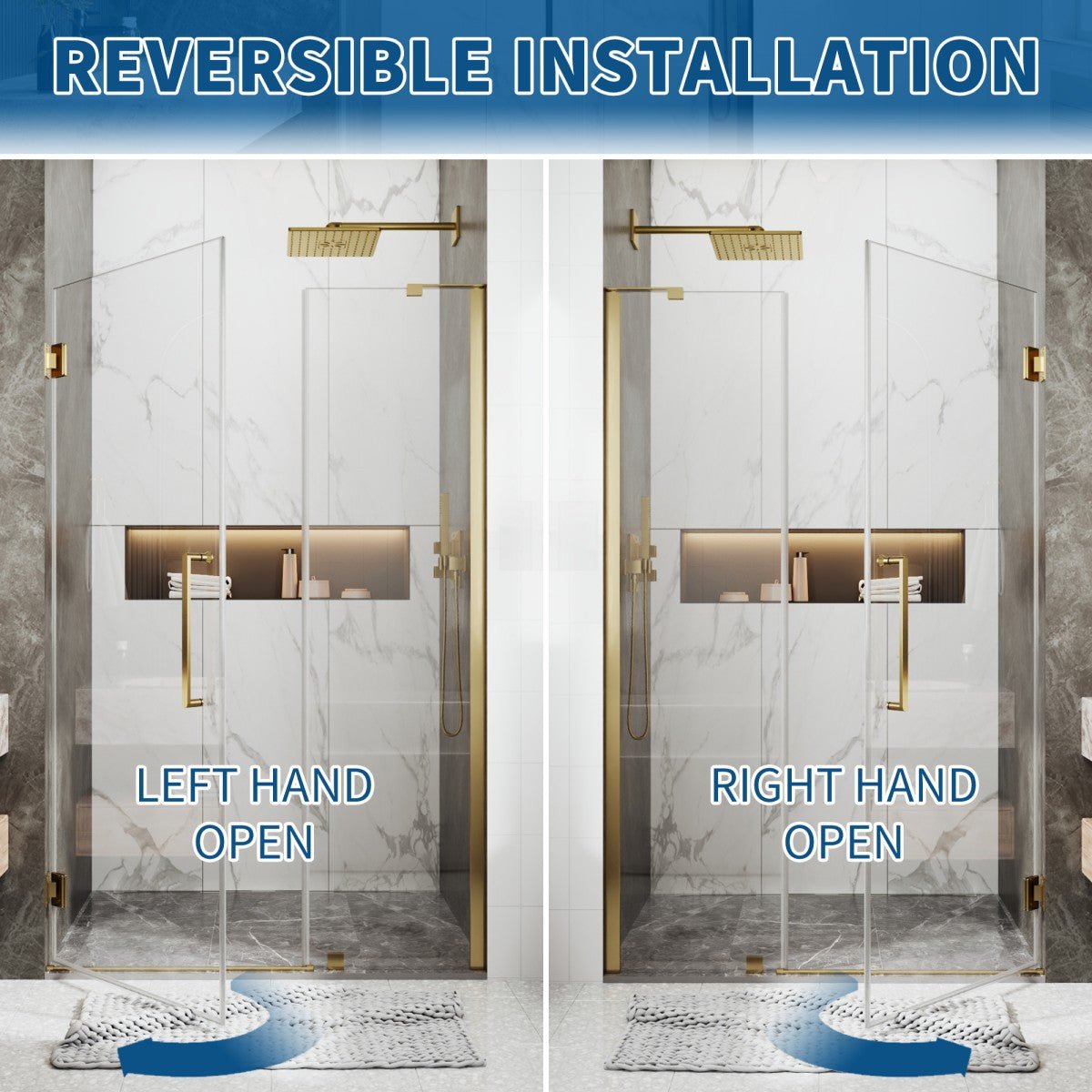 47-48" x 74" Pivot Frameless Shower Door,Brushed Gold,Easy clean|ExBrite Valor-N Series