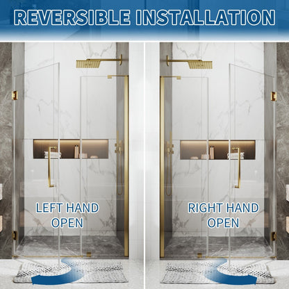 47-48" x 74" Pivot Frameless Shower Door,Brushed Gold,Easy clean|ExBrite Valor-N Series