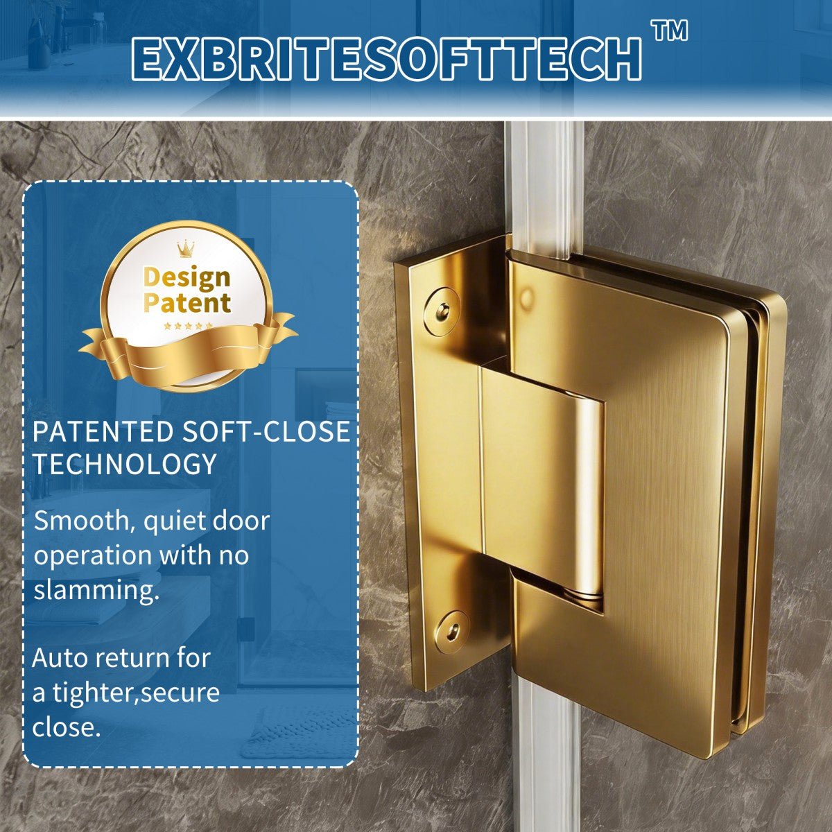 47-48" x 74" Pivot Frameless Shower Door,Brushed Gold,Easy clean|ExBrite Valor-N Series