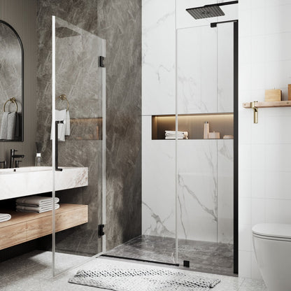 47-48" x 74" Pivot Frameless Shower Door,Matte Black,Easy clean|ExBrite Valor-N Series