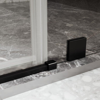 47-48" x 74" Pivot Frameless Shower Door,Matte Black,Easy clean|ExBrite Valor-N Series