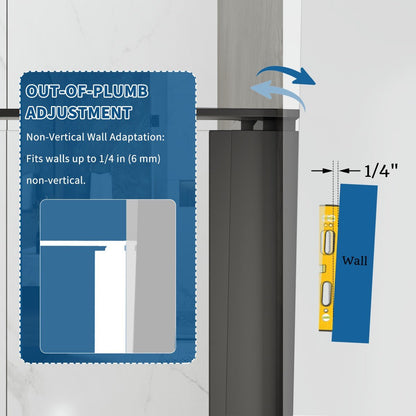 47-48" x 74" Pivot Frameless Shower Door,Matte Black,Easy clean|ExBrite Valor-N Series