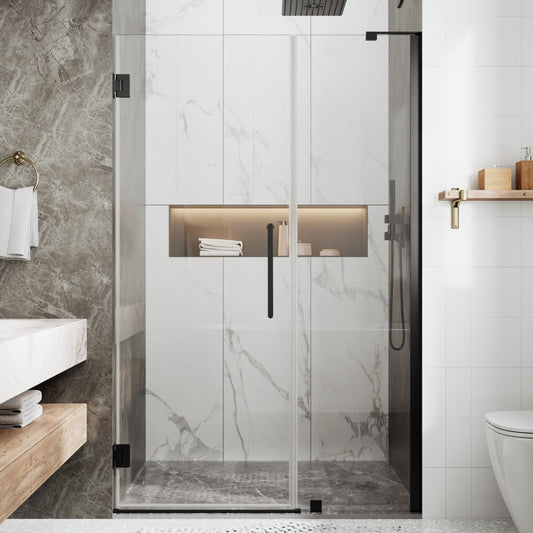 47-48" x 74" Pivot Frameless Shower Door,Matte Black,Easy clean|ExBrite Valor-N Series