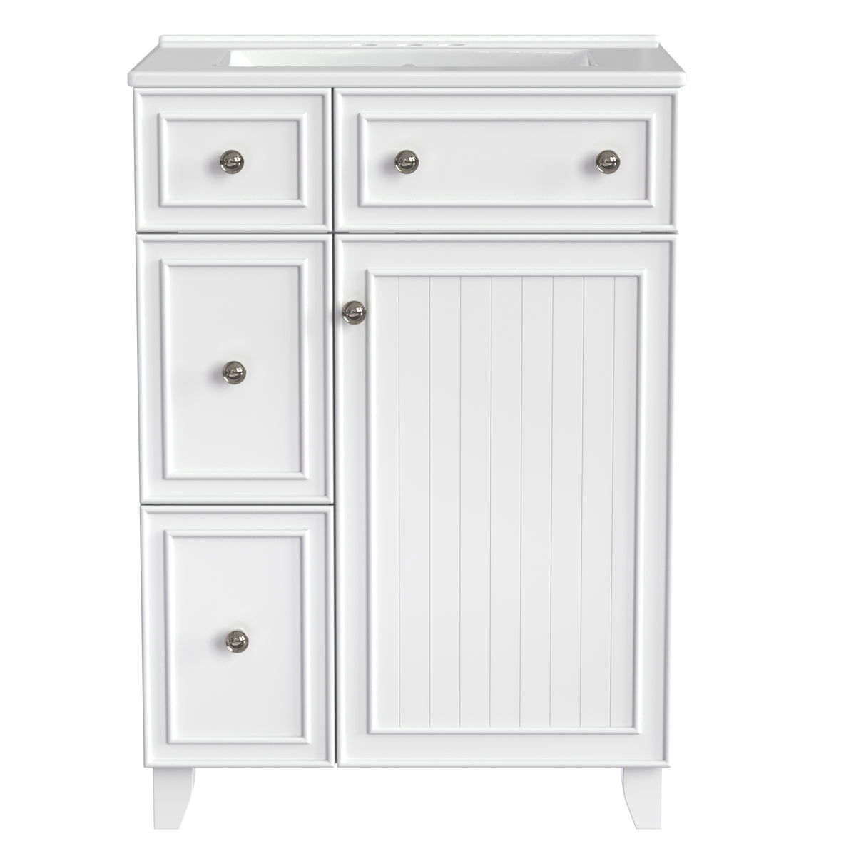 Exbrite 24-Inch White Bathroom Vanity with Ceramic Sink and Soft-Close Storage
