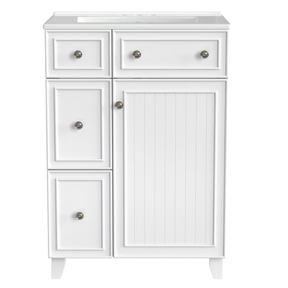 Exbrite 24-Inch White Bathroom Vanity with Ceramic Sink and Soft-Close Storage