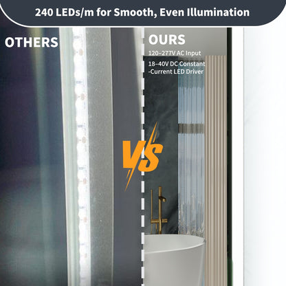 24"x 36" Navi-pro  Frameless Rectangular 3-Color Backlit Pivoting LED Bathroom Mirror