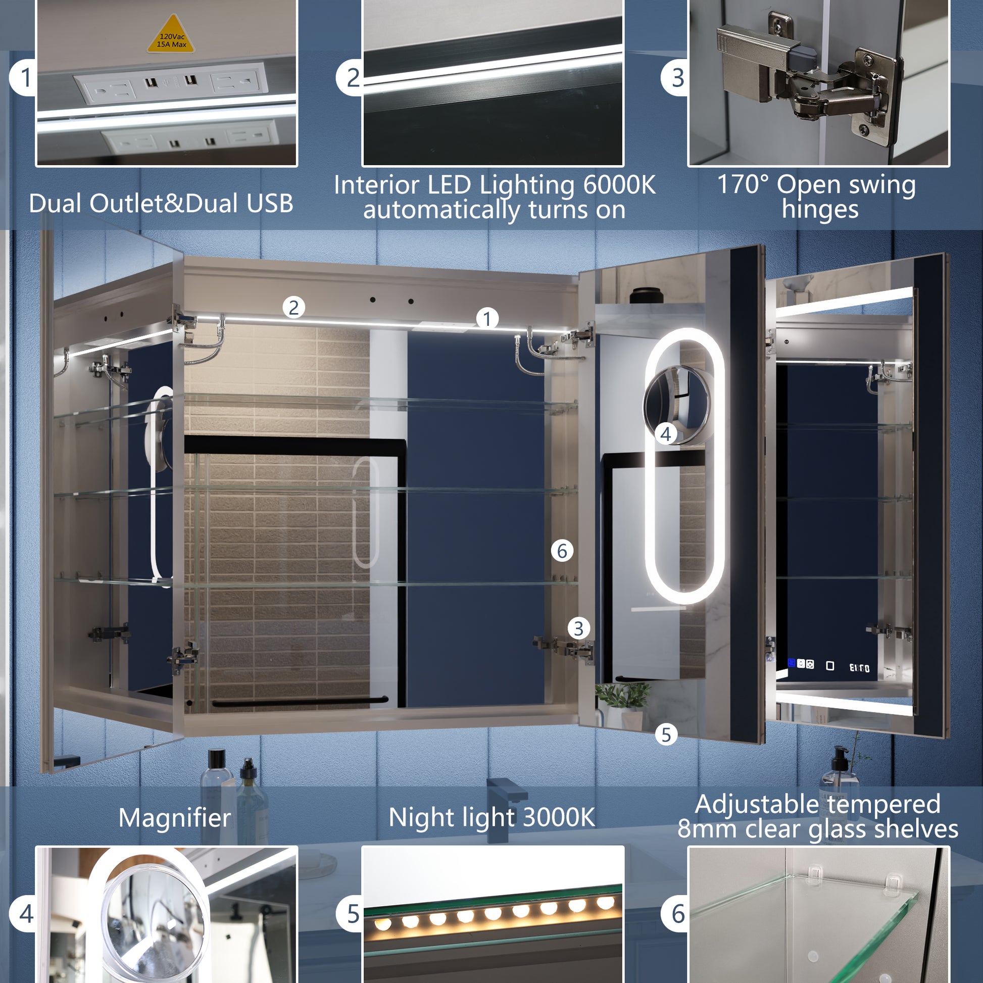 Illusion 48" x 36" LED Lighted Medicine Cabinet with Magnifiers Front and Back Light - ExBriteUSA