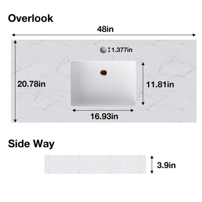 Glam 48" Modern Floating Black Rubberwood Bathroom Vanity Cabinet with Lights and Stone Slab Countertop, Single Sinks