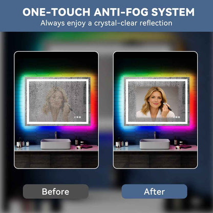 48"x 32" RGB Smart LED Bathroom Mirror–Color Changing Backlit Mirror with Anti-Fog & Dimmable Touch Control|Exbrite DYLUX