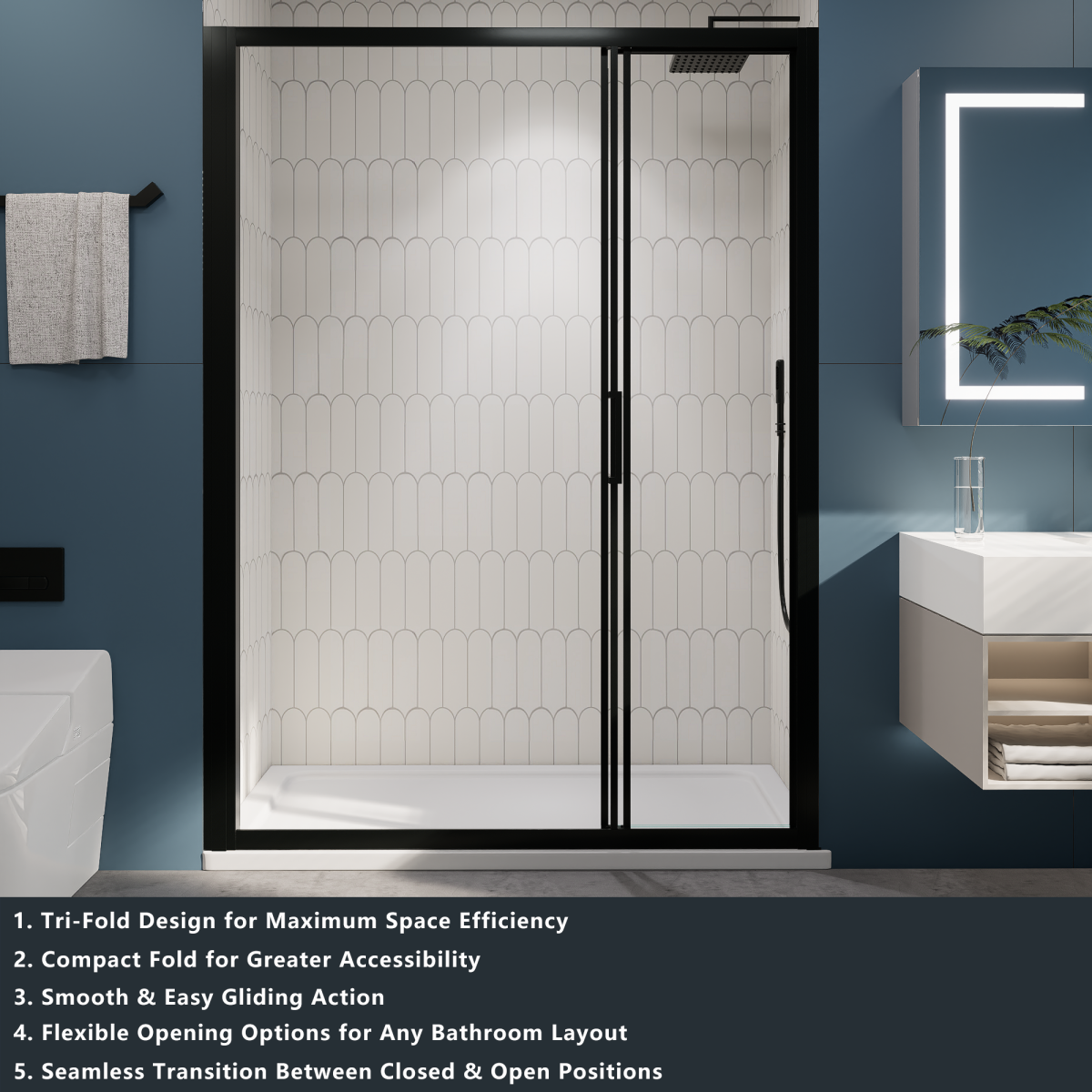 Nexus 56-60W x 70.H Easy Clean Double Framed Sliding Shower Door with 1/4" (6mm) Clear SGCC Tempered Glass,Matte Black Finish