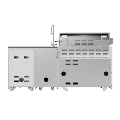 Outdoor Kitchen Island 82.5 Inch 6 Burner Propane Gas BBQ Grill 83500 BTU 304 Stainless Steel Silver Color With CSA, ETL Certification + Sink + Refrigerator