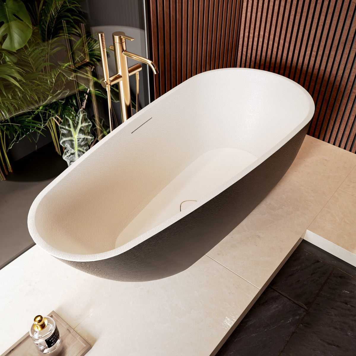 Allsumhome RockE 59" Imitation Natural Stone Freestanding Bathtub,Stone Touch,Black,Scratch-proof,cUPC Certified