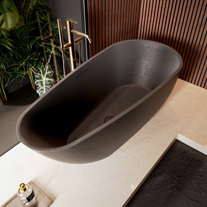 Allsumhome RockE 59" Imitation Natural Stone Freestanding Bathtub,Stone Touch,Pure Black,Scratch-proof,cUPC Certified,No Drain