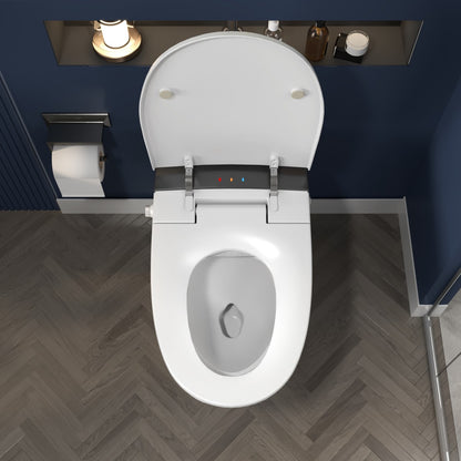 Exbrite Heated Seat Smart Toilet, One Piece Toilet, Automatic Flush Tankless Toilet without Bidet, with Foot sensor Flush, Blue Night Light, Knob Control, Power Outage Flushing, Soft Close Cover,White