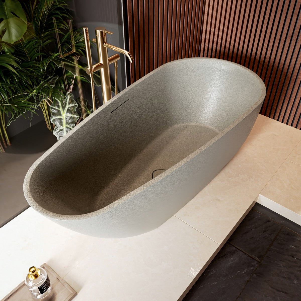 Allsumhome RockE 67" Imitation Natural Stone Freestanding Bathtub,Stone Touch,Cement Grey,Scratch-proof,cUPC Certified,No Drain