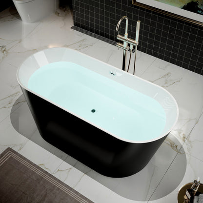 PY Exbrite 59' Acrylic Freestanding Bathtub, Stand Alone Soaking Tub, Glossy Black Acrylic, Toe-tap Chrome Drain, cUPC Certified