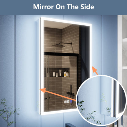 Illusion 20" x 32" Lighted Mirror Medicine Cabinet with Front and Back Magnifiers, Right Hinge