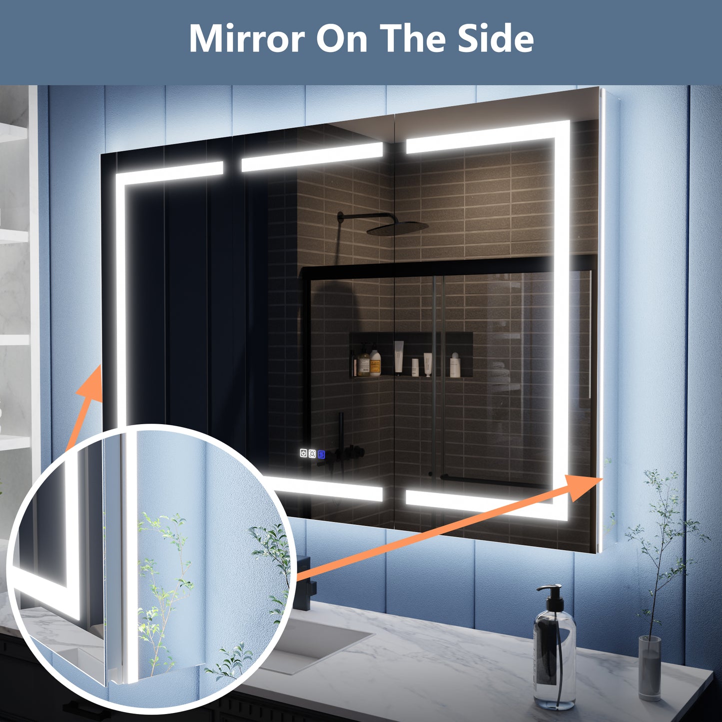 Illusion-B 54" x 36" LED Lighted Inset Mirrored Medicine Cabinet with Magnifiers Front and Back Light