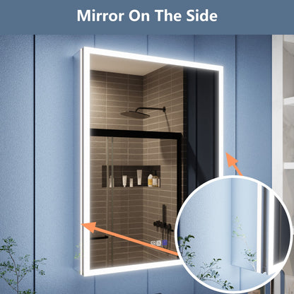 Illusion 24" x 32" LED Lighted Medicine Cabinet with Magnifiers Front and Back Light,Hinge on the Right