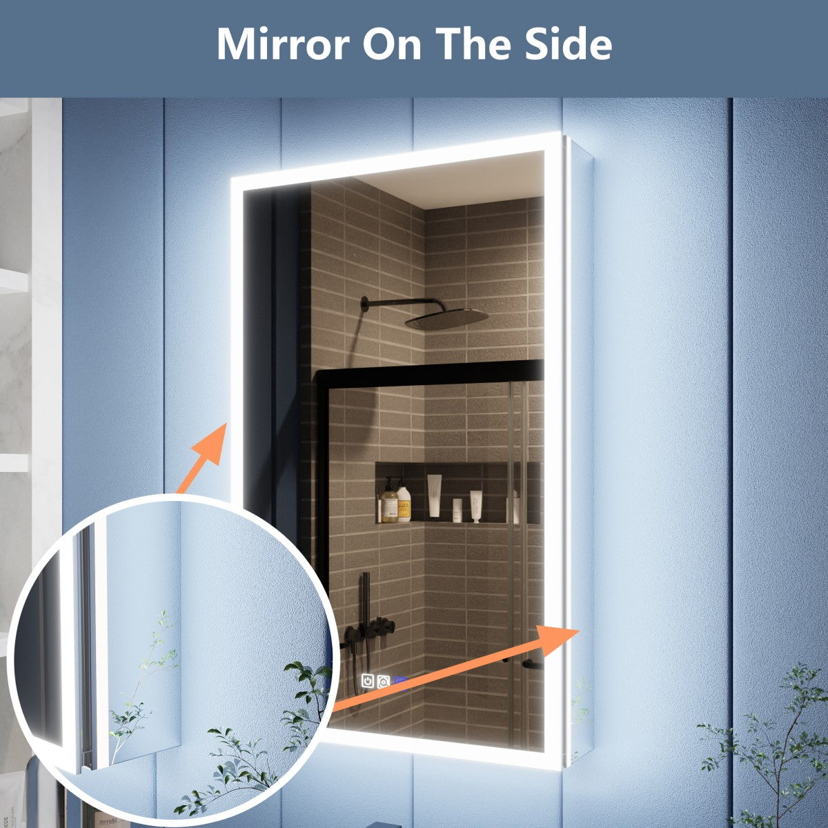 Illusion 20" x 32" LED Surface or Recessed Medicine Cabinet with Magnifiers Front and Back Light,Hinge on the Left