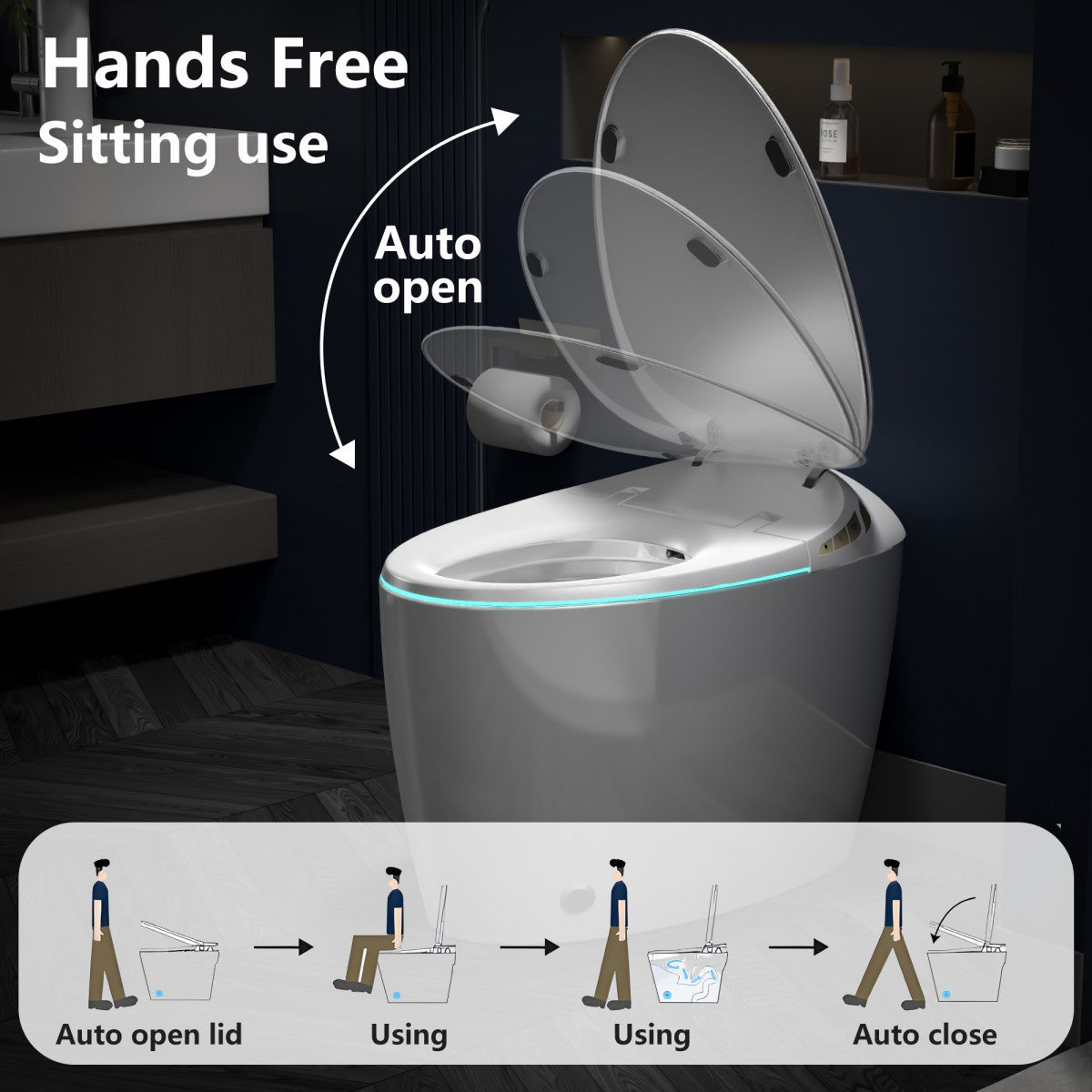 Smart Toilet Bidet Blackout Flush Auto Flush Foot Sensor Tankless Elongated