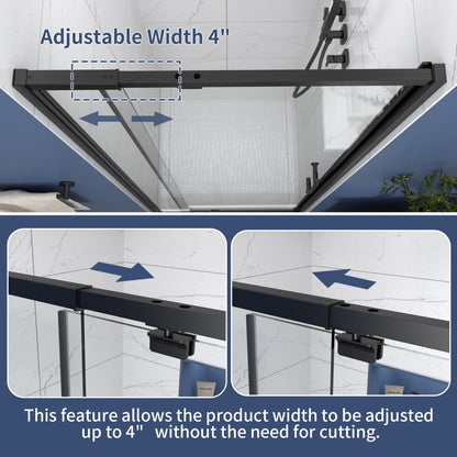 Flexi Showers 28-32" W x 72" H Glass Shower Doos Semi-Frameless,6mm Clear Tempered Glass Panel, Black Finish - ExBriteUSA