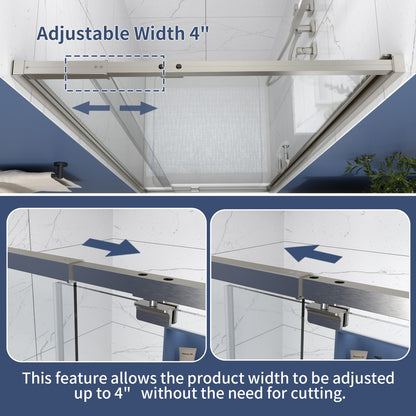 Flexi Showers 56-60" W x 71" H Glass Shower Doos Semi-Frameless,6mm Clear Tempered Glass Panel, Brush Nickel Finish