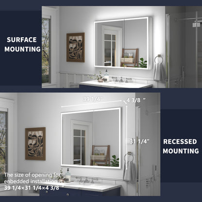 Rim 40" W x 32" H LED Lighted Medicine Cabinet Recessed or Surface with Mirrors