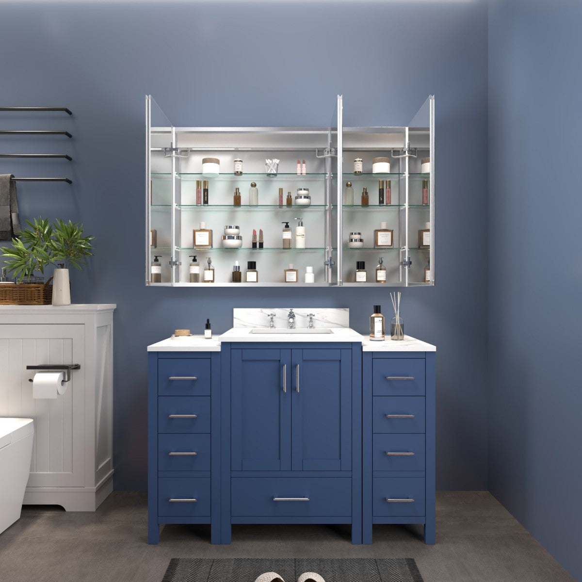 Boost-M2 48" W x 32" H LED Lighted Recessed Medicine Cabinets with Mirror - Surface or Recessed Installation