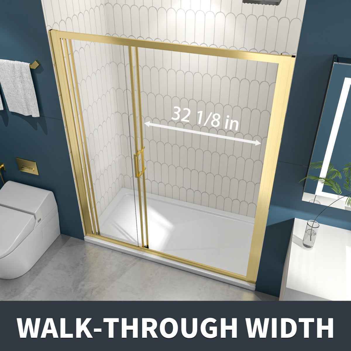 Nexus 56-60W x 70.H Easy Clean Triple Framed Sliding Shower Door with 1/4" (6mm) Clear SGCC Tempered Glass,Brushed Golde Finish (Copy) (Copy)