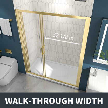 Nexus 56-60W x 70.H Easy Clean Triple Framed Sliding Shower Door with 1/4" (6mm) Clear SGCC Tempered Glass,Brushed Golde Finish (Copy) (Copy)