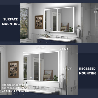 Rim 48" W x 32" H Illuminated LED Medicine Cabinet Recessed or Surface with Outlets & USBs