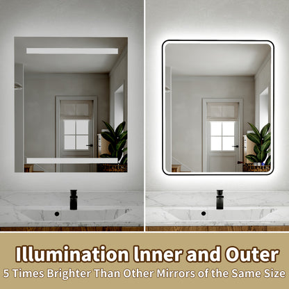 Lumina 40" W x 32" H LED Lighted Bathroom Mirror,High Illuminate, Inner & Outer Lighting,Anti-Fog, Dimmable,Black Frame with Rounded Corners